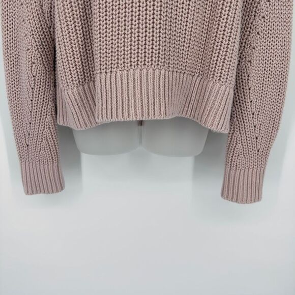 Express Pink Chunky Knit Fisherman Sweater Large Balloon Sleeve Ribbed Boho Cozy - Picture 4 of 9